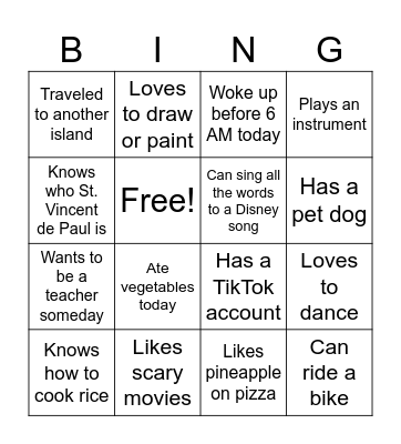 GETTING TO KNOW Bingo Card