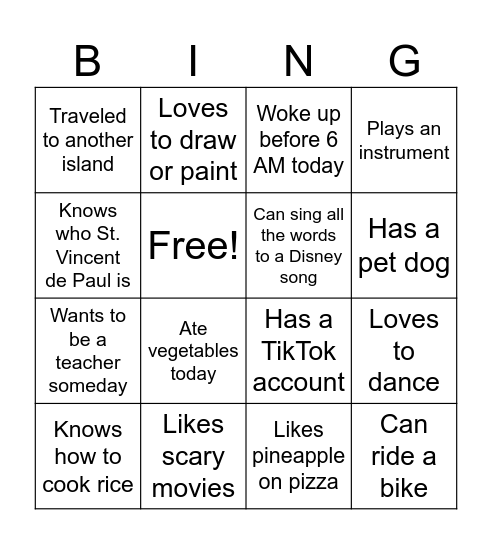 GETTING TO KNOW Bingo Card