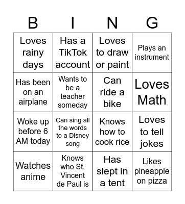 GETTING TO KNOW Bingo Card