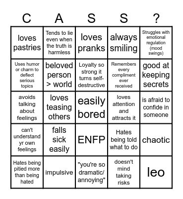 Cassandra Kin Bingo Card