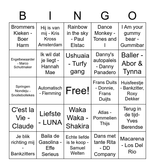 Muziek Bingo Card