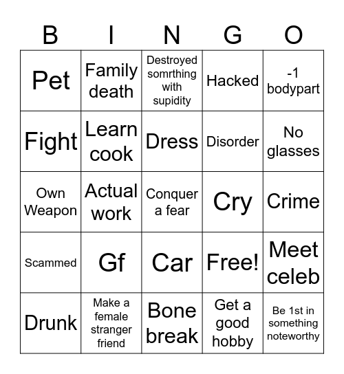 Life bingo Card