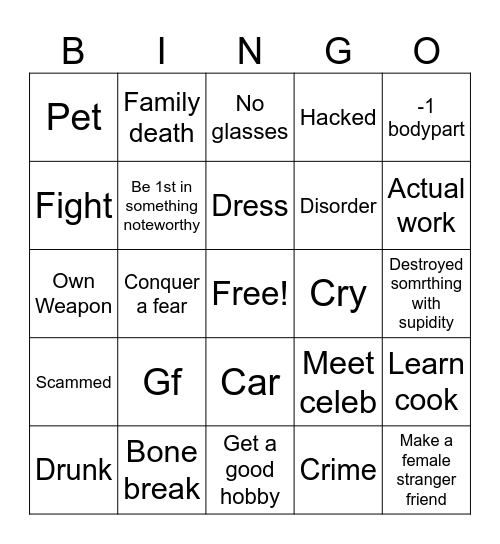Life bingo Card