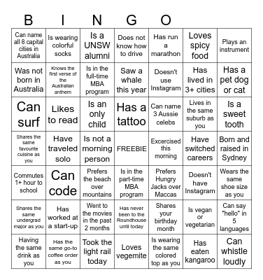 Social Bingo Card