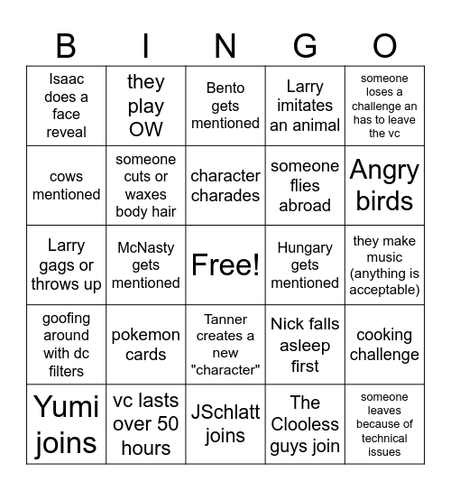 LTLVC 5 Bingo Card