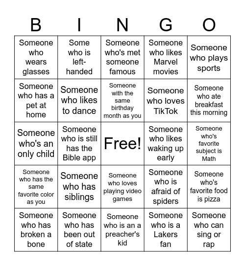 Human Bingo Card
