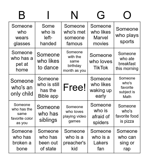Human Bingo Card