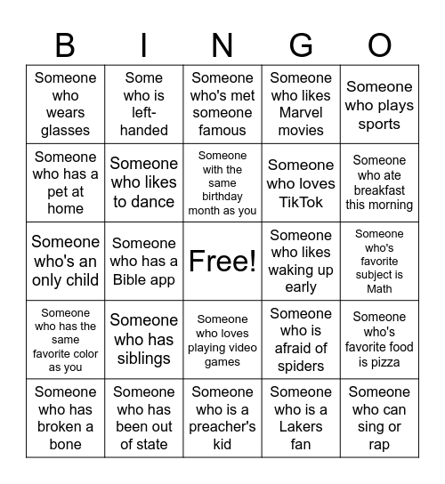 Human Bingo Card