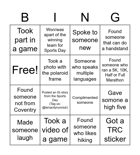 TRC Bingo Card Bingo Card