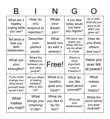 Self Discovery Bingo Card