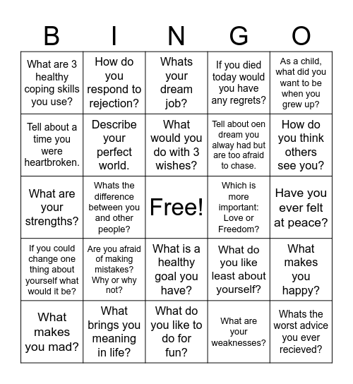 Self Discovery Bingo Card