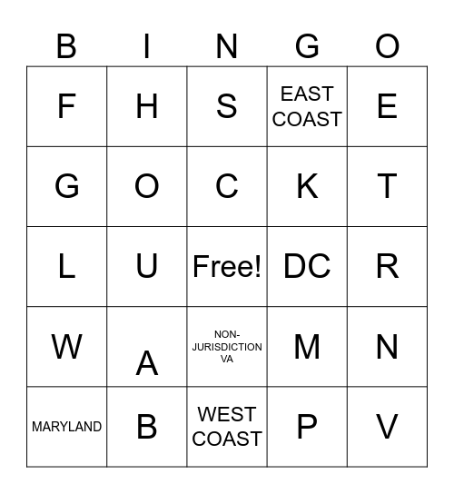 JURISDICTION BINGO Card