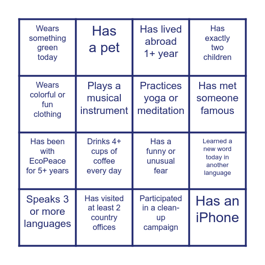 EcoPeace Human Bingo #1 Bingo Card