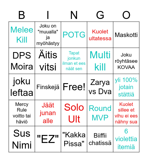 Overwatch Stadium Bingo Card