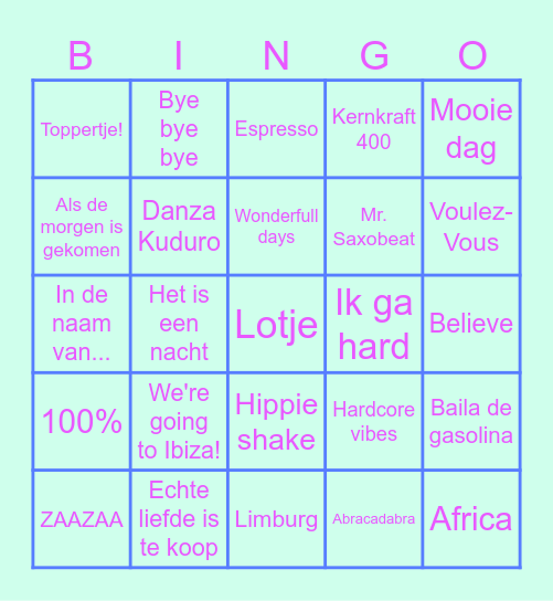 Silent Disco BINGO KVW Bingo Card