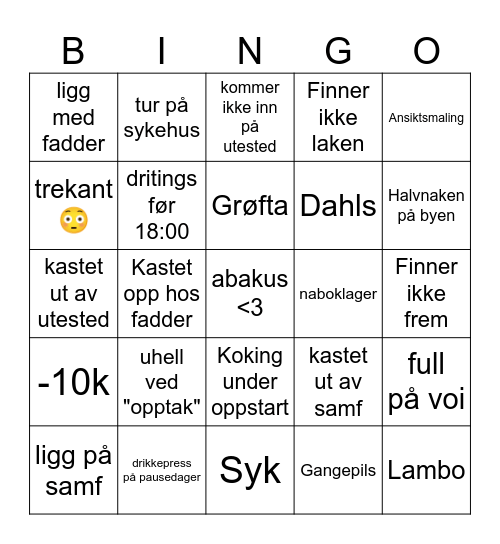 Fadderperioden Bingo Card