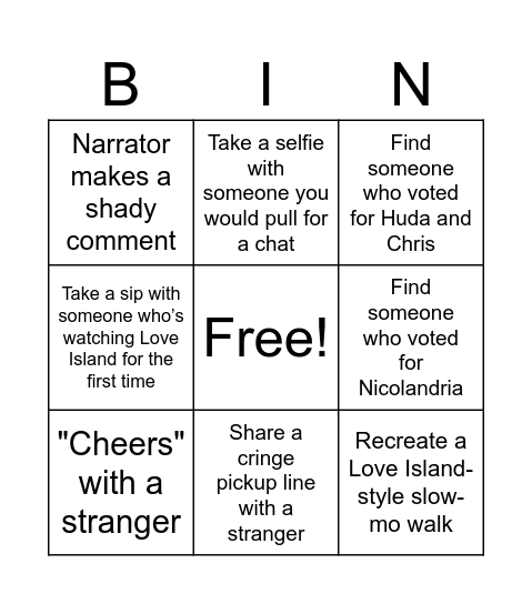 LOVE ISLAND SEASON 7 FINALE WATCH PARTY Bingo Card