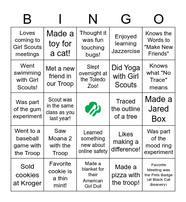 Bridging to Juniors! Bingo Card
