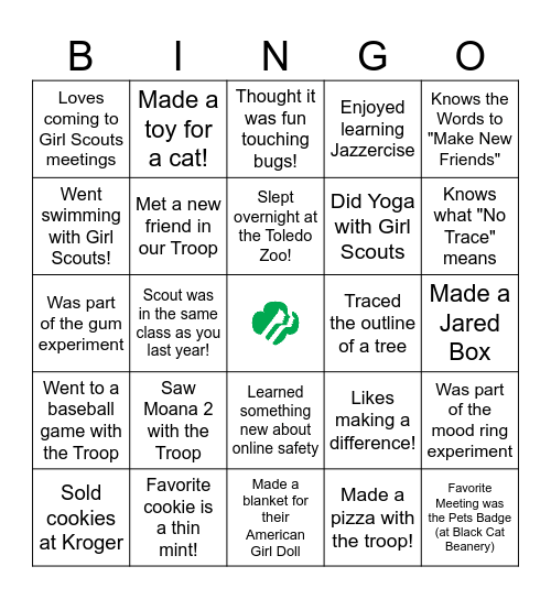 Bridging to Juniors! Bingo Card