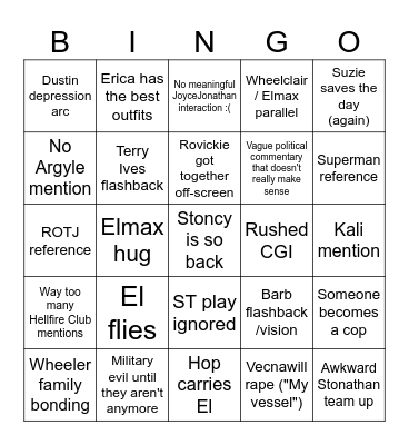 STRANGER THINGS 5 Bingo Card