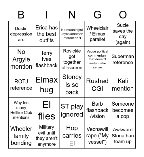 STRANGER THINGS 5 Bingo Card