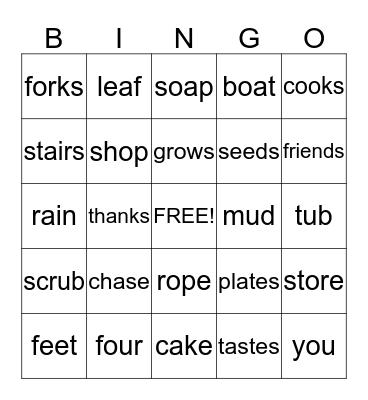 RMS Word Bingo Card