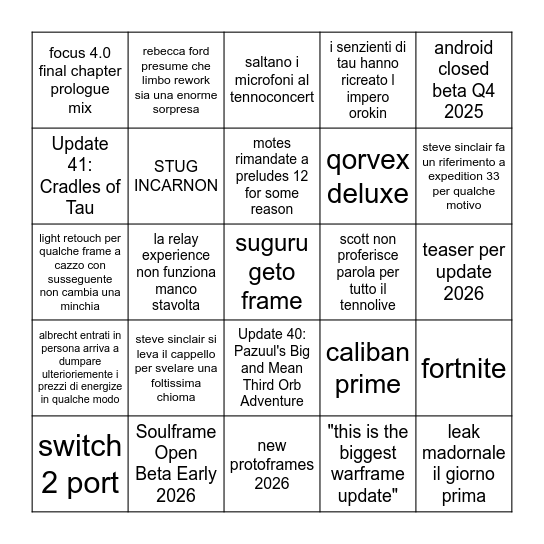 tennocone 2025 bingabile Bingo Card