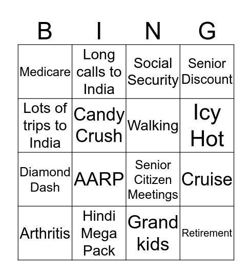 Dadi's 70th Birthday Bingo Card