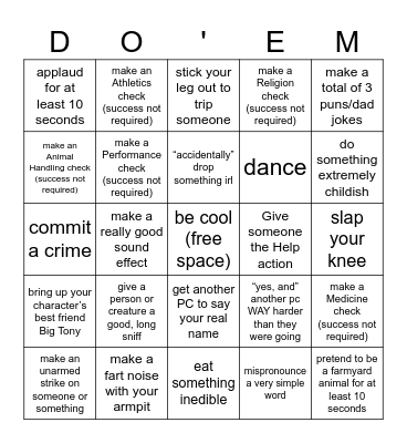 Private Tasks Bingo Card