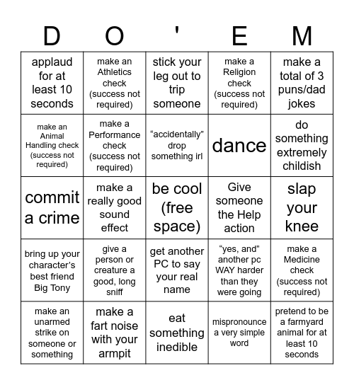 Private Tasks Bingo Card