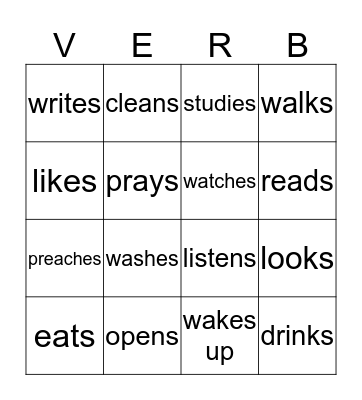 3rd Person verbs- Simple Present Bingo Card