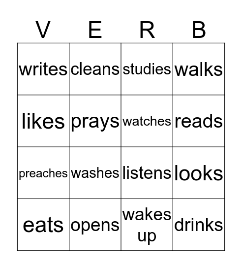 3rd Person verbs- Simple Present Bingo Card