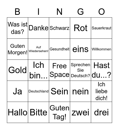 Deutsch Bingo Card