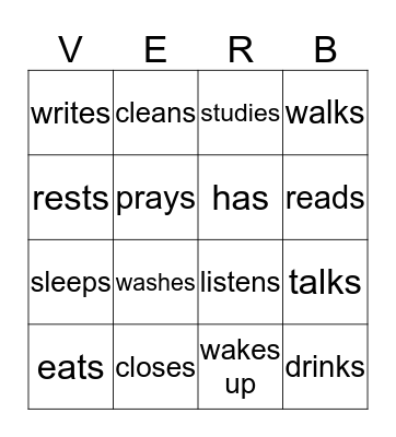 3rd Person verbs- Simple Present Bingo Card