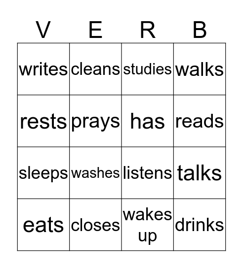 3rd Person verbs- Simple Present Bingo Card