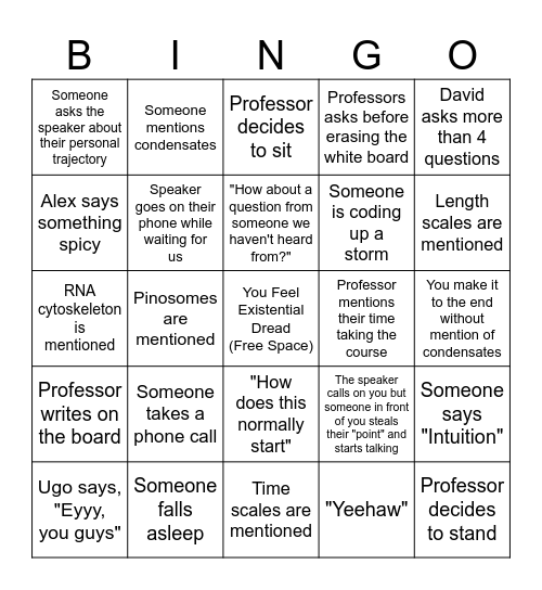 Fishbowl Bingo Card