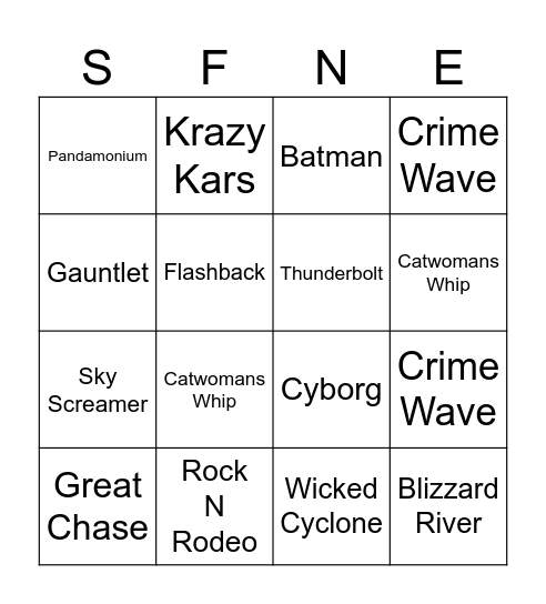 SFNE 2A Bingo Card