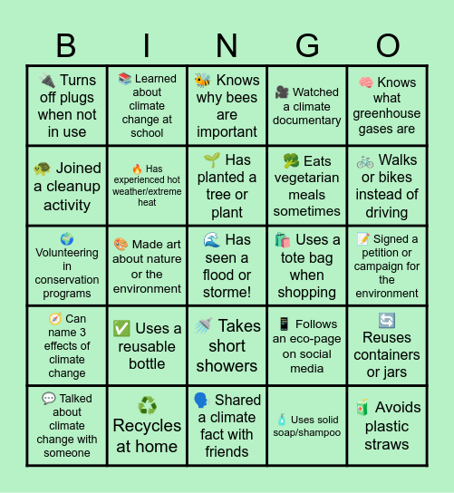 CLIMATE CHANGE TASK! Bingo Card
