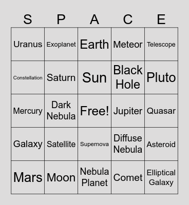 SPACE Bingo Card