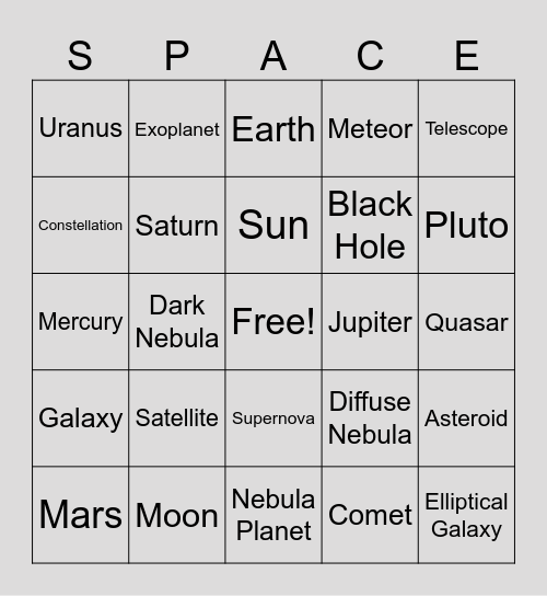 SPACE Bingo Card