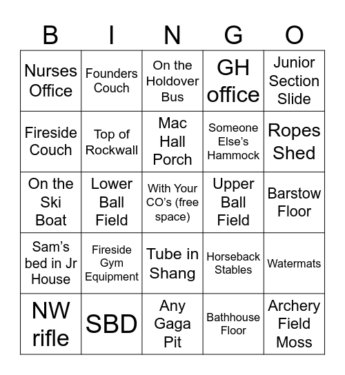 NAPPING BINGO Card