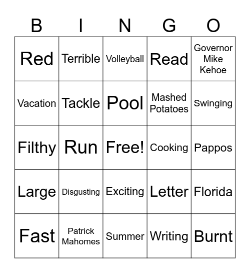 Nouns, Adjectives and Verbs Bingo Card