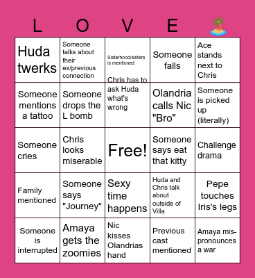 Love Island Finale Bingo Card