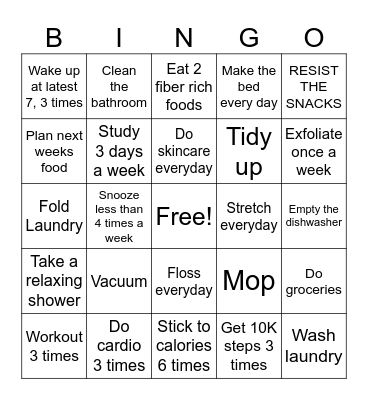 Weekly Chores Bingo Card