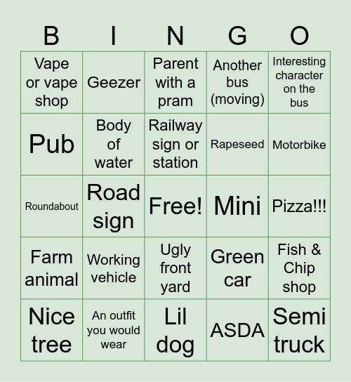 BUS BINGO Card