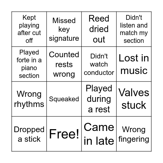 Mistake Bingo Card