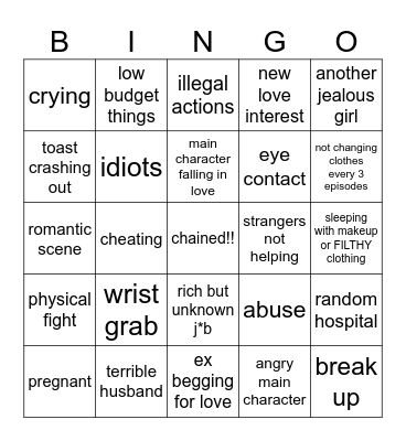 Kdrama Bingo Card
