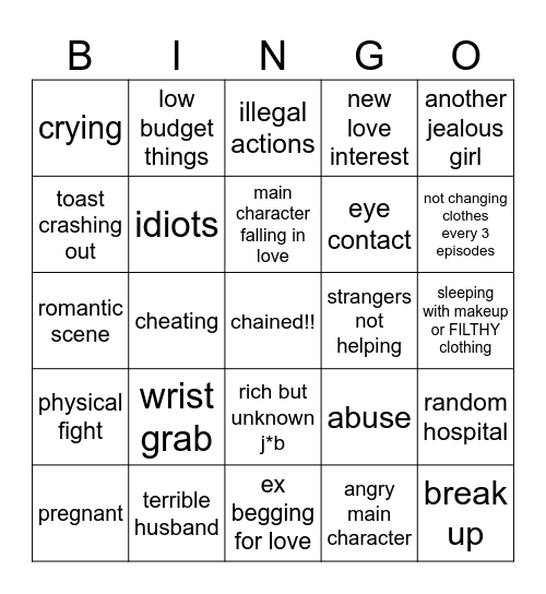 Kdrama Bingo Card