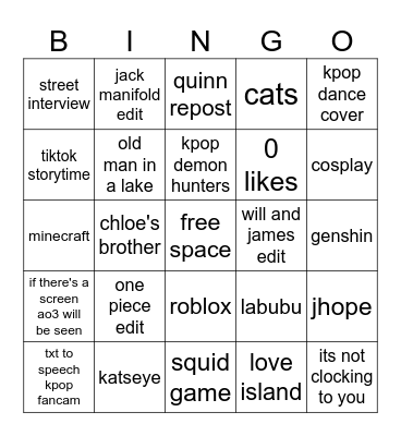 Tiktok fyp Bingo Card