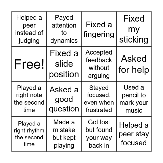 Resilience Bingo Card